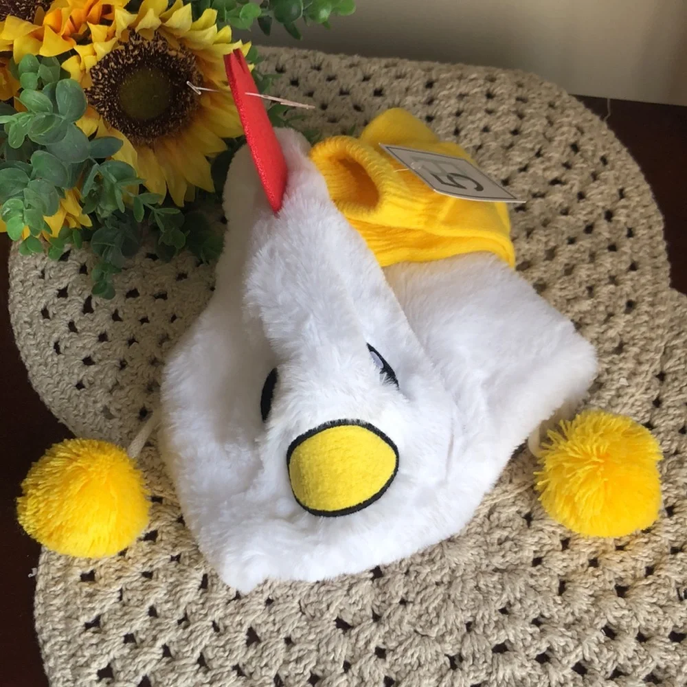 Plush White and Yellow Chicken Hat & Gloves for Kids - Cozy Costume Accessory